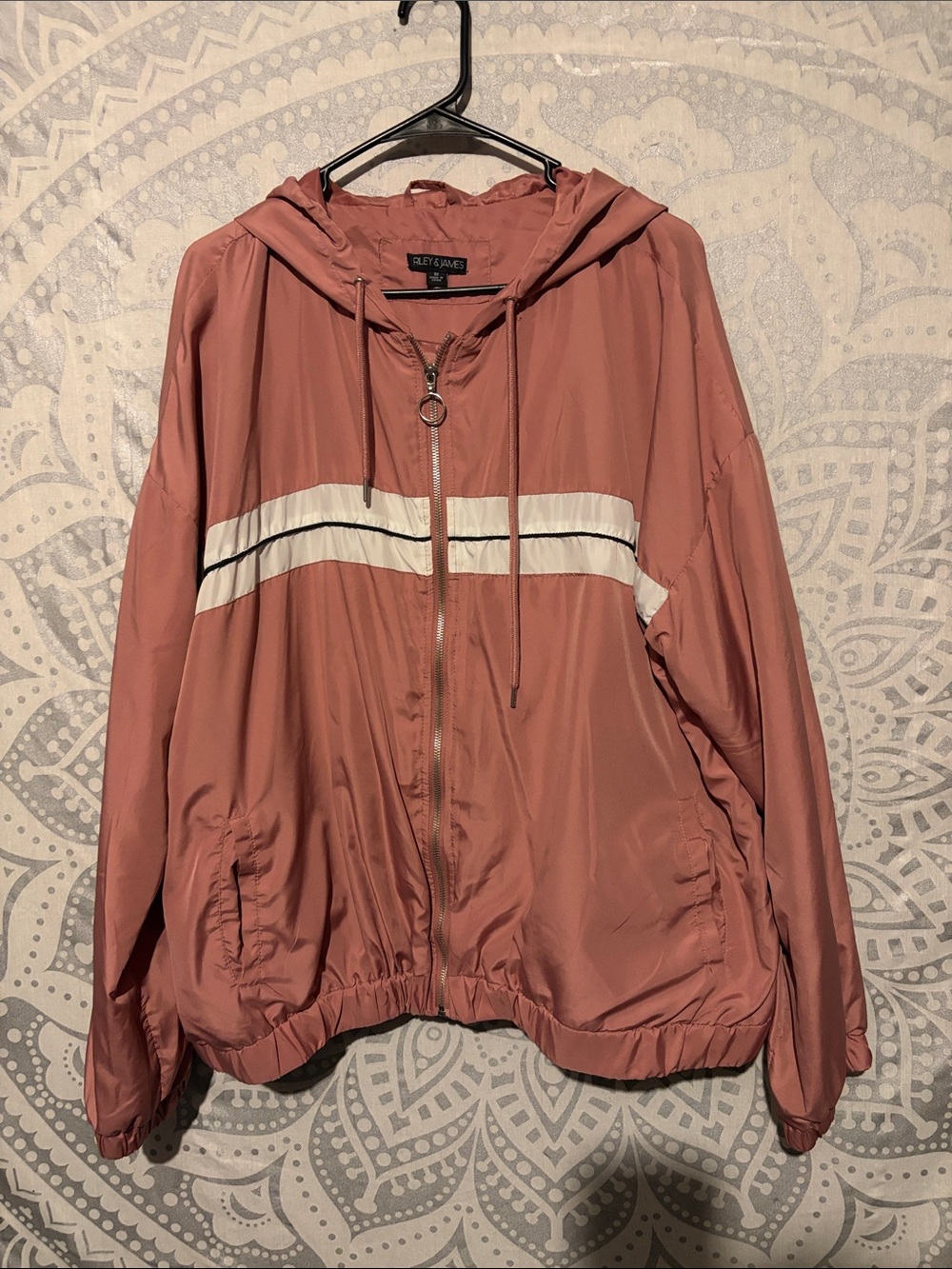 Riley & James 3X Dusty Rose Windbreaker Hooded Jacket Colorblock Zip Front